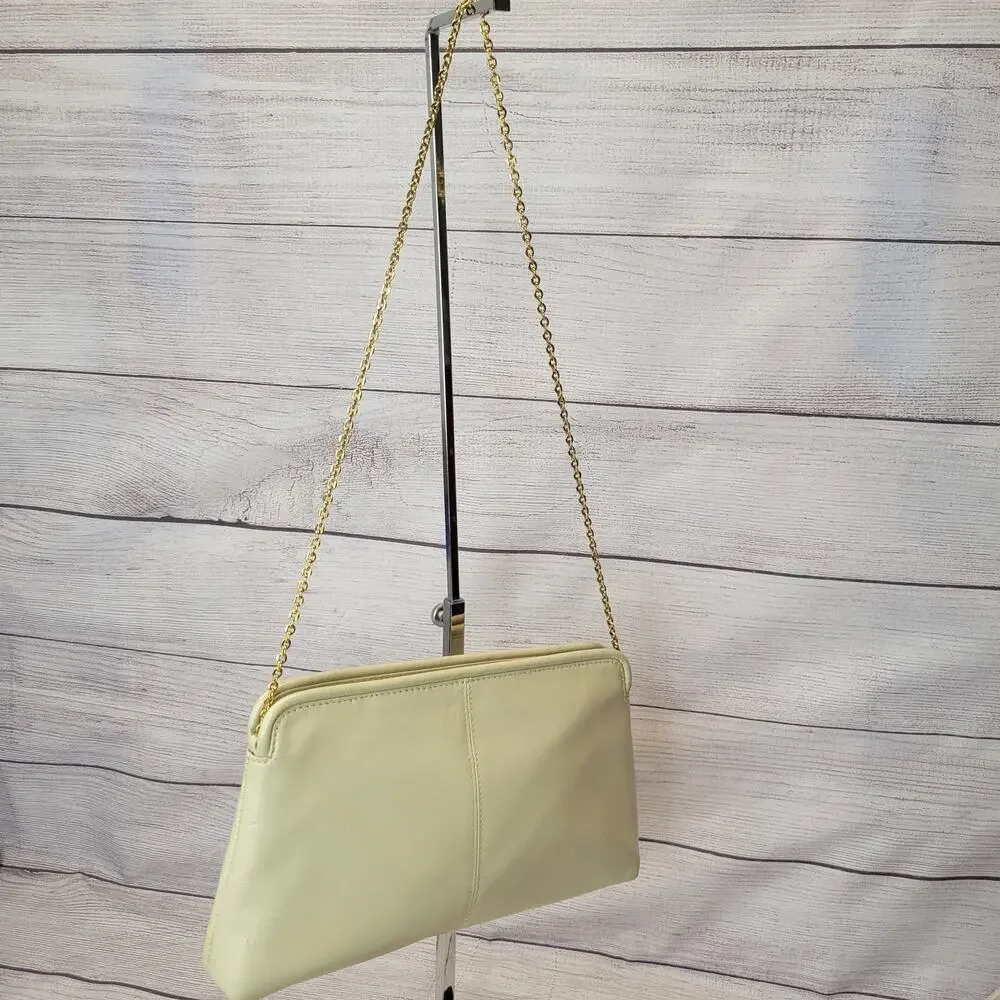 Koret Vintage 80s Ivory Leather Handbag with Gold Chain Strap